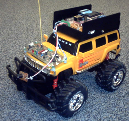 Packaged prototype mounted on remote-control car.
